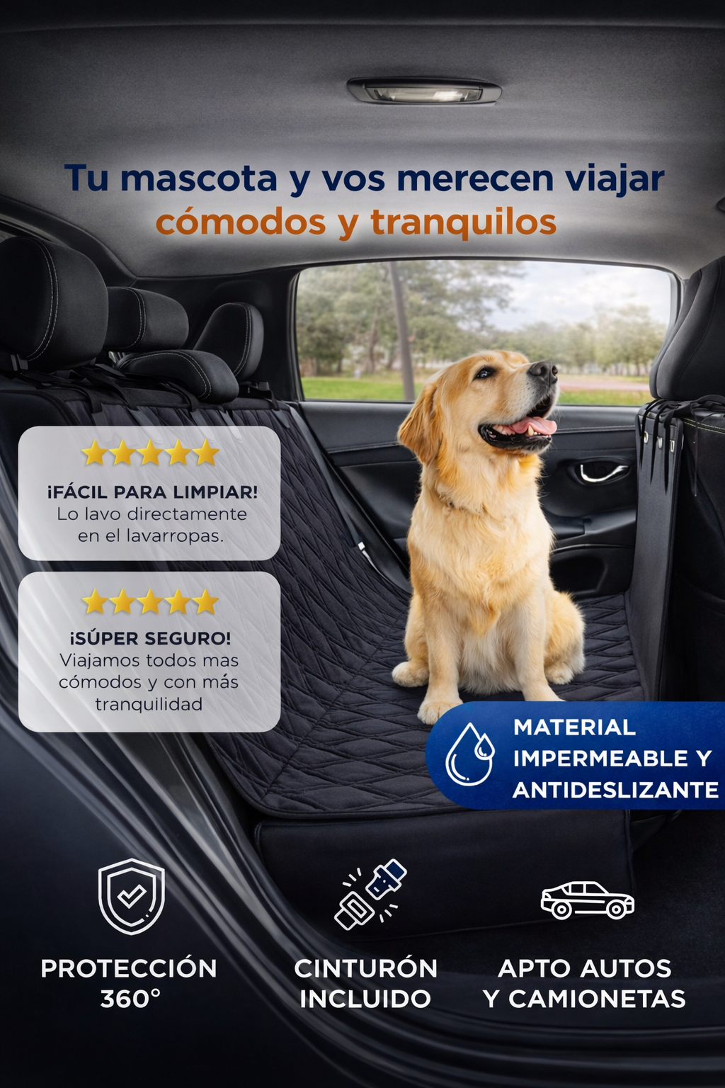 Funda Protectora De Asiento Trasero Para Perros de Alta Calidad