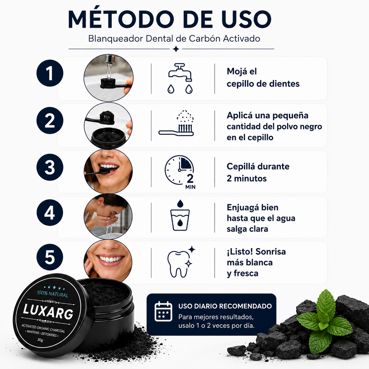 Blanqueador dental Natural Carbon activado de coco